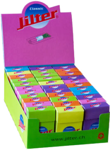 Compra la caja de filtros Jilter Classic de 33 unidades. Diseñados para reducir alquitrán y nicotina, mejorando tu experiencia de fumado.