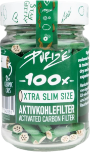 Descubre los filtros Xtra Slim Purize en tarro de cristal de 100 unidades. Filtros de carbón activado que mejoran tu experiencia de fumado, reduciendo impurezas y proporcionando un sabor más limpio.