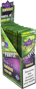 Adquiere la caja de Hemp Wraps Juicy Purple Original, que incluye 25 paquetes con 2 envolturas de cáñamo cada uno, ideales para ofrecer una experiencia de fumado natural y de alta calidad en clubes sociales de cannabis.