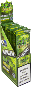 Adquiere la caja de Hemp Wraps Juicy Original, que incluye 25 paquetes con 2 envolturas de cáñamo cada uno, ideales para ofrecer una experiencia de fumado natural y de alta calidad en clubes sociales de cannabis.