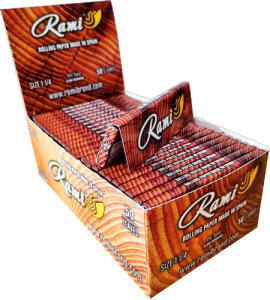 Adquiere la caja de papel de fumar Rami tamaño 1 1/4, que incluye 50 libritos de 50 hojas cada uno, ideales para una experiencia de fumado de alta calidad en clubes sociales de cannabis.