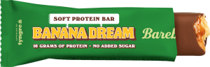 Disfruta de las barritas Barebells White Banana Dream: 16 g de proteína por unidad, sin azúcares añadidos y un sabor irresistible a plátano, caramelo y chocolate con leche. Pack de 12 unidades de 55 g.