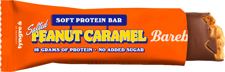 Disfruta de las barritas Barebells Peanut Caramel: 16g de proteína por unidad, sin azúcares añadidos y un sabor irresistible a cacahuete y caramelo. Pack de 12 unidades de 55g.