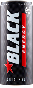 Pack de 24 latas de Black Energy Drink 250ml, bebida energética natural sin taurina ideal para clubes sociales de cannabis, con cafeína natural y vitaminas B para un boost de energía duradero en sesiones relajadas.