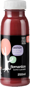 Zumo natural Romantics Antiox de frutos del bosque 250ml, bebida roja antioxidante y refrescante ideal para clubes sociales de cannabis.