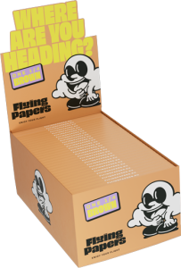 Papeles de liar orgánicos Flying Brown 1 1/4, pack de 50 librillos extra finos sin cloro para burn lento en clubs sociales de cannabis. Tamaño ideal para joints individuales en el sector cannábico premium.
