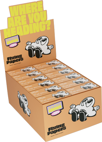 Rollos de papeles de liar orgánicos Flying Brown Slim + Tips, pack de 24 rollos de 4 metros ultra finos sin cloro para burn lento en clubs sociales de cannabis. Innovación premium para el sector cannábico.