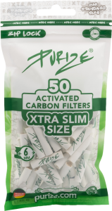 Filtros carbón activo PURIZE Xtra Slim Size 6 mm pack 20x50 (1000 unidades) blanco con carbón de coco para porros en clubes sociales de cannabis, experiencia suave y filtración premium