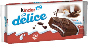 Pack 10 unidades Kinder Delice 39g, bizcocho de cacao relleno de leche cremosa y cobertura de chocolate, snack premium ideal para munchies en clubes sociales de cannabis y asociaciones cannábicas.