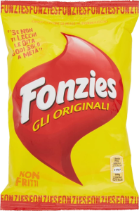Pack de 6 unidades de Fonzies Gli Originali 40g cada una, snacks crujientes de maíz con sabor a queso, perfectos para calmar los munchies en clubes sociales de cannabis y entornos cannábicos.