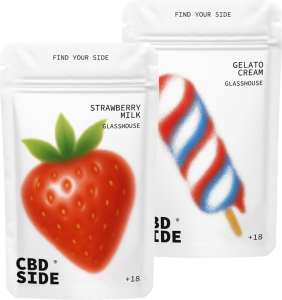 CBD Starter Pack pequeño de CBDSIDE, pack inicial compacto con flores CBD premium, glasshouse y greenhouse, resinas, bubble buds, trim mix y material promocional