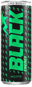 Black Energy Mojito Drink pack 24x250ml: bebida energética refrescante con auténtico sabor a mojito (menta y lima). Perfecta para sesiones largas en clubes sociales de cannabis. Energía sin alcohol, ideal para compartir.