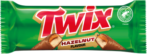 Caja expositora de Twix Avellana con 30 barritas de 46g para venta al por mayor en Clubes Sociales y tiendas de alimentación.