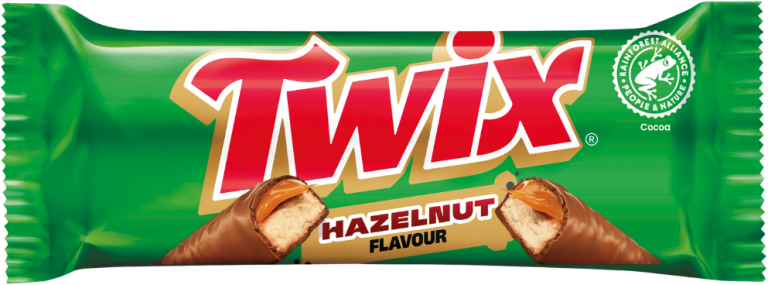 Caja expositora de Twix Avellana con 30 barritas de 46g para venta al por mayor en Clubes Sociales y tiendas de alimentación.