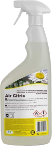 Envase profesional de 1 Litro de ambientador concentrado y purificador Air Citric con fragancia a cítricos para control de olores en clubes de cannabis.
