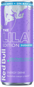 Pack de 24 latas de Red Bull Lila Edition (25cl) dispuesto para venta B2B y B2C, destacando el color púrpura característico de la edición limitada de frutos silvestres.