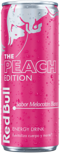Pack de 24 unidades de Red Bull Peach Edition (Sabor Melocotón Blanco) de 25cl para distribución mayorista en el sector cannábico.