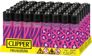 Bandeja de 48 mecheros Clipper con diseño Monkey animal print y gas isobutano pre-cargado