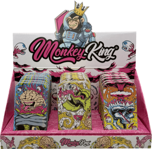 Display de 18 cajas metálicas de bolsillo Monkey King Monkey Tin Box Skull con diseño Skull