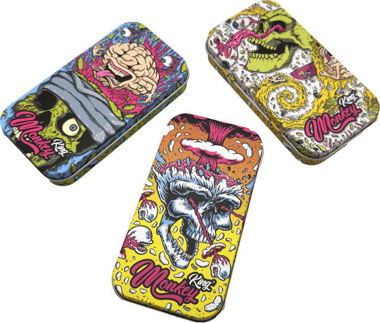 Display de 18 cajas metálicas de bolsillo Monkey King Monkey Tin Box Skull con diseño Skull (vista 2)