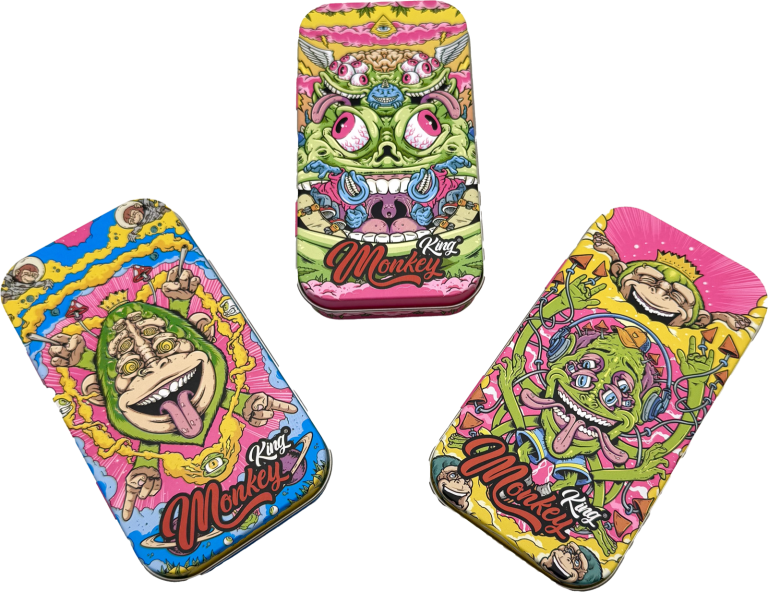 Display de 18 cajas metálicas de bolsillo Monkey King Monkey Tin Box Fluor con diseño fluorescente (vista 2)