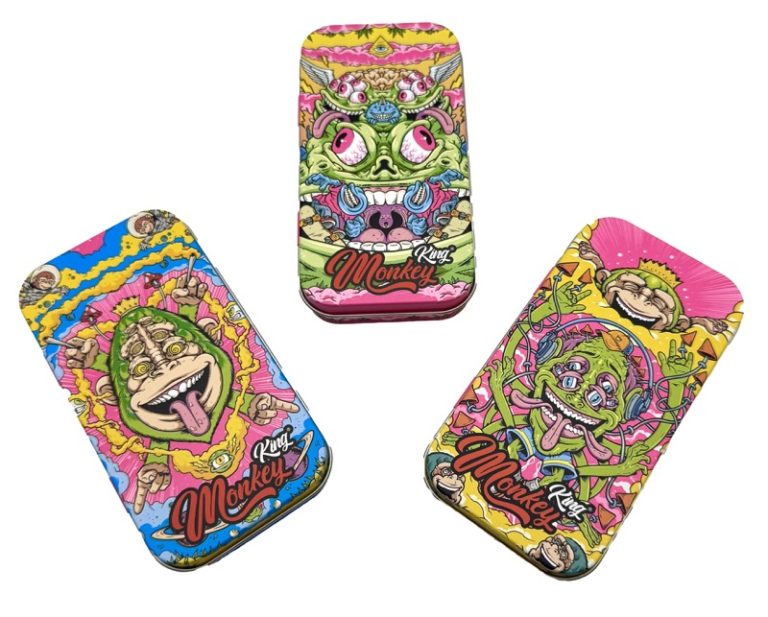 Display de 18 cajas metálicas de bolsillo Monkey King Monkey Tin Box Fluor con diseño fluorescente (vista 2)