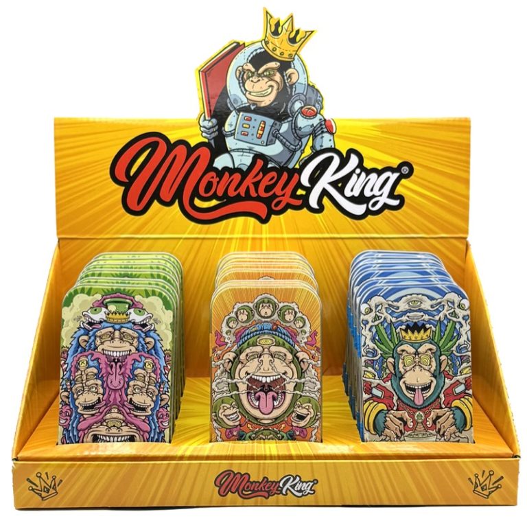 Display de 18 cajas metálicas de bolsillo Monkey King Monkey Tin Box Psyco con estampado de hojalata