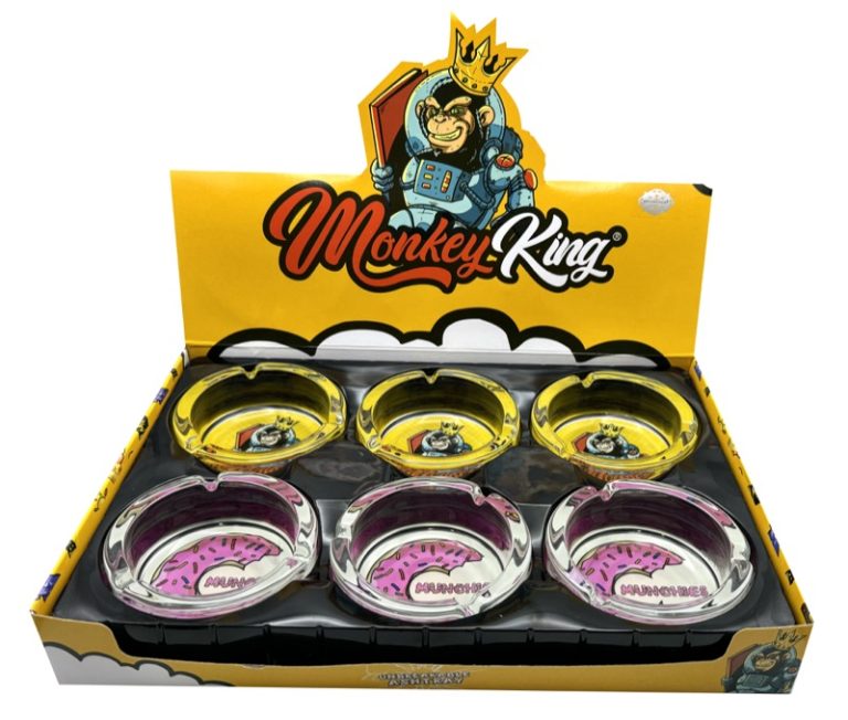 Display de 6 ceniceros Monkey King de cristal transparente con diseño