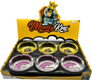 Display de 6 ceniceros Monkey King de cristal con diseño impreso