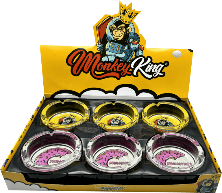 Display de 6 ceniceros Monkey King de cristal con diseño impreso