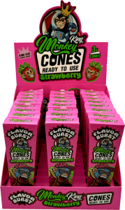 Display de 24 estuches Monkey King Cones Flavor Burst King Size fresa, 3 conos por estuche