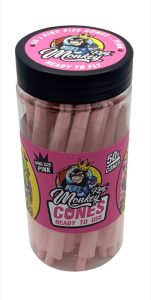 Bote de 50 conos Monkey King Monkey Cones Pink King Size de papel teñido vegetal pre-enrollados con boquilla