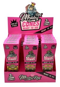Display de 18 estuches Monkey King Monkey Cones Pink King Size con 3 conos por estuche, papel teñido vegetal