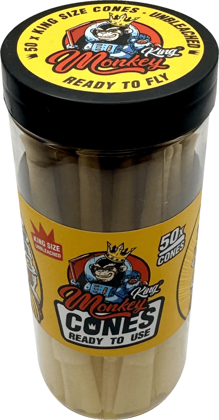 Bote de 50 conos Monkey King Monkey Cones unbleached King Size de papel sin blanquear