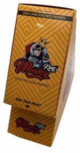 Dispensador de mostrador Monkey King Monkey Wood King Size Slim con 2000 hojas sueltas planas unbleached