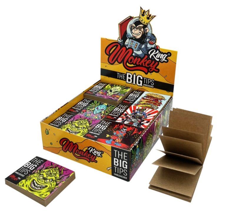 Display de 25 libritos de filtros Monkey King Monkey Big Tips de cartón unbleached anchos
