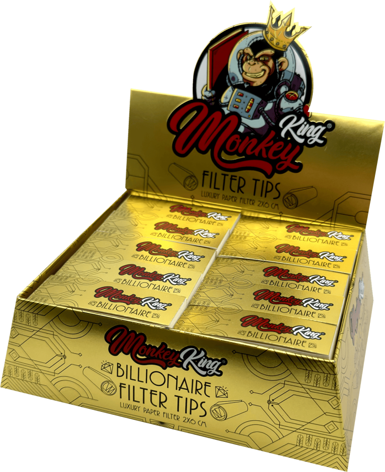 Display de 50 libritos de filtros Monkey King Monkey Filter Regular Billionaire Gold de cartón dorado perforado