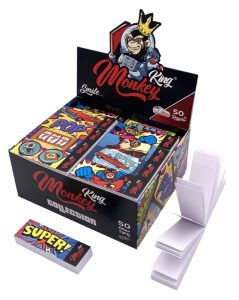 Display de 50 libritos de filtros de cartón Monkey King Monkey Filter Regular blanco, perforados