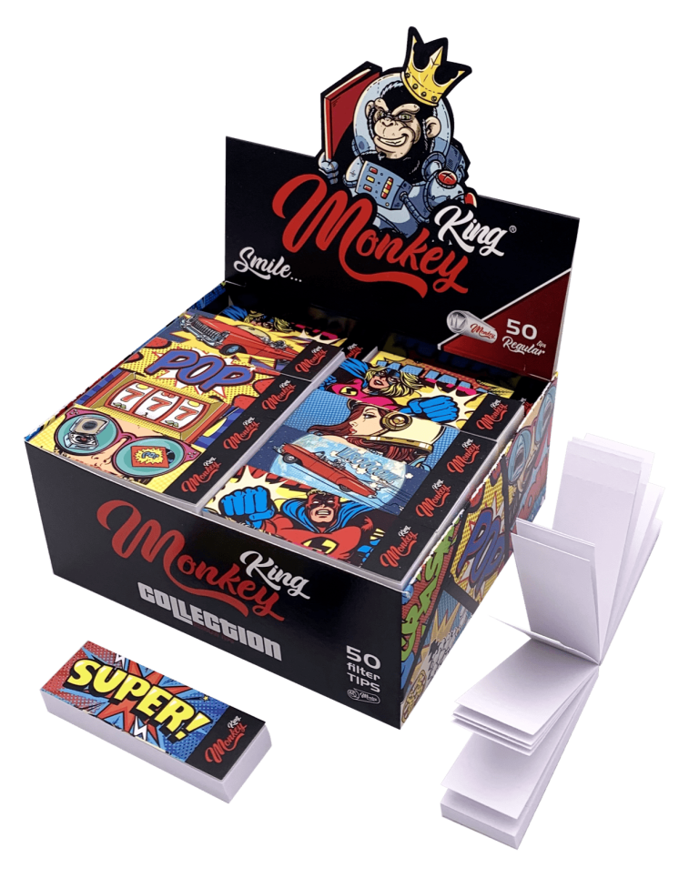 Display de 50 libritos de filtros de cartón Monkey King Monkey Filter Regular blanco