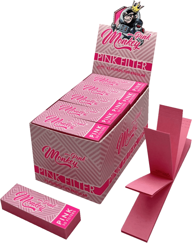 Display de 25 libritos de filtros Monkey King Monkey Filter Regular Pink de cartón perforado