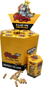Display de 14 cajitas de filtros de cartón pre-enrollados Monkey King Monkey Rolled Tips, 100 unidades c/u