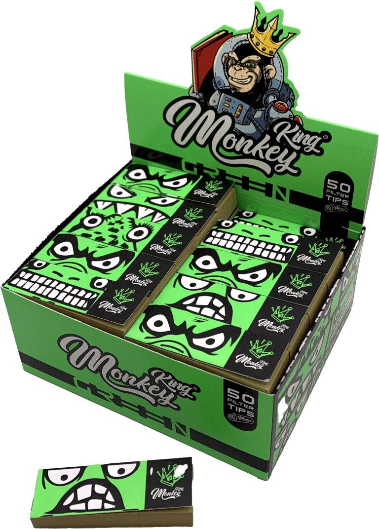 Display de 50 libritos de filtros de cartón Monkey King Monkey Filter Regular Green