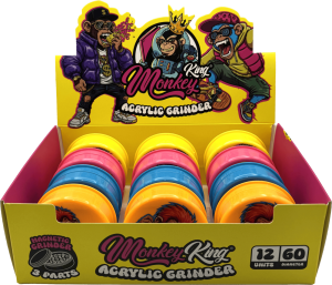 Display de 12 grinders de plástico Monkey King Monkey Grinder en color surtido
