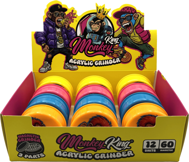 Display de 12 grinders de plástico Monkey King Monkey Grinder en color surtido