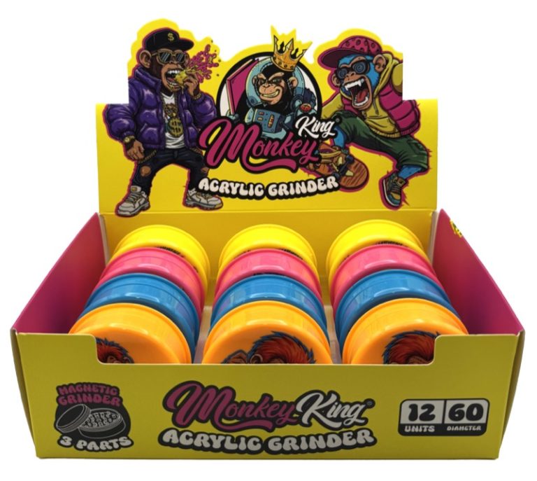 Display de 12 grinders Monkey King de plástico, surtidos, fabricados por inyección
