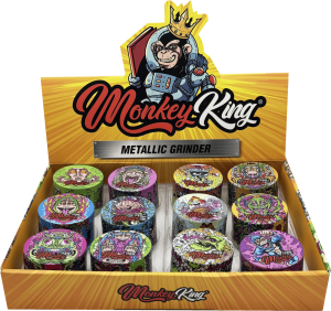 Display de 12 grinders Monkey King metálicos surtidos, mecanizados CNC