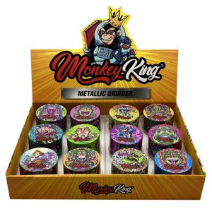 Display de 12 grinders metálicos Monkey King Monkey Grinder Metallic en acabado metálico surtido