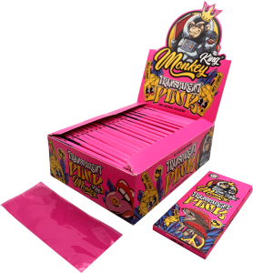 Display de 24 libritos de papel Monkey King King Size transparente rosa de celulosa vegetal