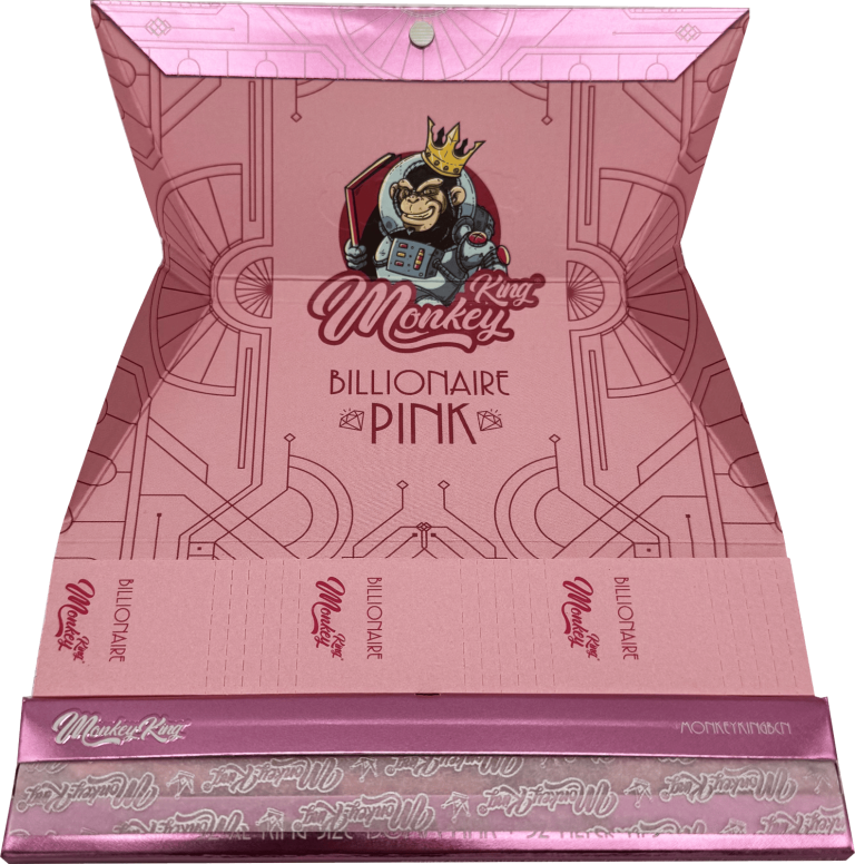 Caja expositora de 24 librillos Monkey King Billionaire Pink XL con papel de arroz ultrafino sin blanquear (vista 2)