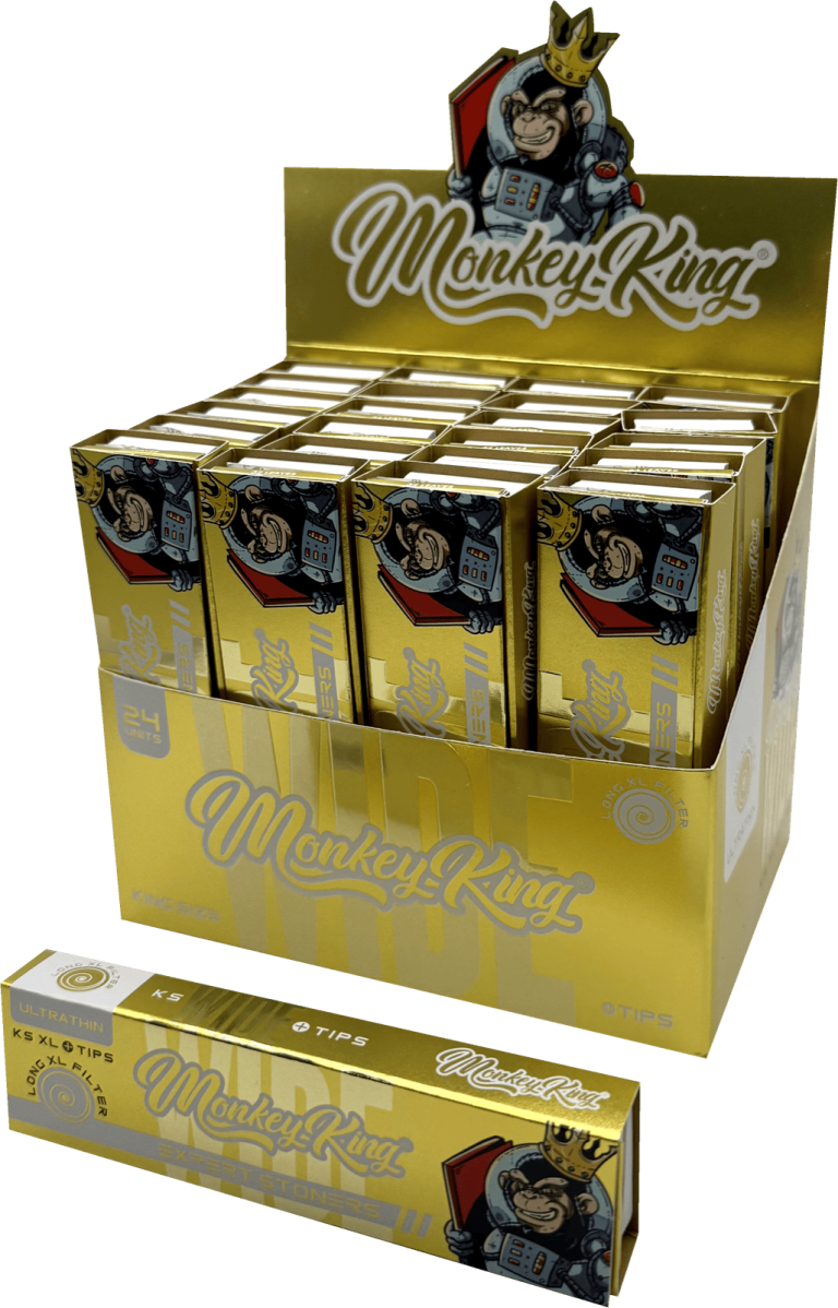 Display de 24 libritos de papel Monkey King King Size Wide XL + Tips unbleached de arroz
